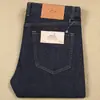 Jeans masculinos de outono e inverno, não descolorantes, confortáveis, ecológicos, respiráveis, resistentes ao desbotamento, azul escuro, grossos, de luxo, poliéster