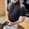 2026 Nueva Marca de Moda Camisa de Manga Corta con Cuello Alto para Hombre, Camisa Waffle Estilo Hielo de Alta Elasticidad Ajustada, Dropshipping de Tiktok