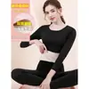 Roupa íntima térmica sem costura feminina conjunto forrado com fleece espessado roupas de outono calças compridas de Veludo blusa de manga comprida quente inverno