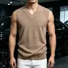 Suéter Colete Liso Cor Única Masculino Europeu e Americano Outono/Inverno 2026 Malha Masculina Gola V Sem Mangas Malha Colete Roupa Masculina Casual
