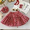 Conjunto de Verão Novo de Duas Peças para Menininha Doce Estilo Coreano Popular Fofa Blusa de Manguito Babado Elegante Super Adorável Saia de Flores