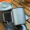 Taza de titanio puro para exteriores, taza de té de metal, taza de té para acampar, taza de café de una sola capa, taza de agua portátil de titanio con asa plegable para acampar