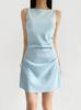 Estilo Celebridad Vestido Slim de Un Hombro con Cintura Plisada Verano Nuevo Deseo Puro Sencillo sin Mangas Color Sólido Falda Corta