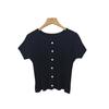 Listrado Quadrado Gola Fivela Manga Curta T-shirt Feminino 2025 Novo Verão Fresco All-match Slimming Cardigan Top Roupas