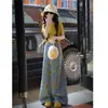 Conjunto de Verão para Meninas 2025 Novo Estilo Moda Jeans Casual de Manga Curta Conjunto de Duas Peças para Meninas