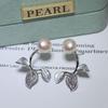 Dan joyería de durazno aguja de plata S925 perla natural diamante aretes de perlas un uso doble aretes de perlas con borla de circonita