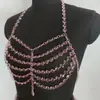 Moda Transfronteriza Europea y Americana Cadena Corporal de Perlas Sentido del Diseño Múltiples Capas Ropa Exterior Cadena para el Pecho Cadena para la Cintura Traje Sexy de Dos Piezas