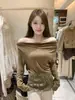 AS OFFICIAL Otoño Estilo Romántico Francés Diseño Jacquard de Encaje Uso Bidireccional Cuello Caído Blusa de Manga Larga 28800