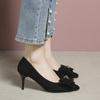 Zapatos de Tacón Alto para Mujer Estilo Británico Otoño 2025 con Lazo Gamuza Casual Elegante Versátil Zapatos de Boca Baja