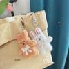Chaveiro Pingente Coelho Fofo de Pelúcia com Laço de Pérola Coração de Menina Doce Acessórios para Mochila de Estudante Presente