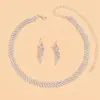 Europeu e Americano Transfronteiriço Mais Vendido Fashionável Temperamento Personalidade Simples Folha Strass Totalmente Diamante Brincos Colar Joias Femininas