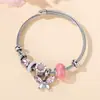 Fornecimento Exclusivo Transfronteiriço de Pulseiras de Aço Inoxidável com Design de Borboleta de Cristal Rosa, Pulseira Aberta DIY Doce Estilo Ins para Meninas