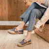 Sapatos Novos de Linho Primavera 2021 Femininos Dx19 Literários Mori Sapatos Femininos Color Block Listrado Costurados Tecido Respirável Sapatos