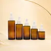 Frasco de óleo essencial marrom em estoque 30ml, frasco conta-gotas marrom de ombro reto 50ml, frasco de sérum à prova de luz, frasco dosador cosmético