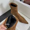 Botines ajustados de gamuza con punta y tacón alto para mujer, nuevos botines sencillos primavera y otoño 2026, botines marrones de estilo francés