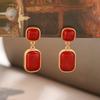 Francês retro New South Red pedra natural brincos vermelhos 925 agulha de prata high-end moda luz de luxo brincos de estilo nacional