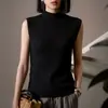 2026 Estilo Coreano Gola Meia-Alta Cor Sólida Tricô Colete Feminino Plissado Slim Fit Camisola Camiseta Camiseta Camiseta Camisola Roupa Externa Sem Mangas