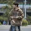 Moletom com capuz, estampa de letras, tecido pesado, forrado com fleece, unissex, outono/inverno, estilo retrô americano, moderno, modelagem solta, peça externa