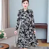 Vestido floral de manga comprida plus size para primavera e outono novo vestido feminino com cintura vestido floral peça externa