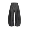 Pantalones casuales a rayas, sencillos, informales, retro y con caída para hombre y mujer, con botones, diseño de alta gama y pantalones de pierna ancha con cordón de moda