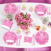 MM209 copo de nieve rosa invierno Navidad tema de fiesta vajilla 8 personas 4 piezas plato de papel toalla de papel vaso de papel