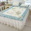 Nuevo Estilo Princesa de Verano Juego de Tres Piezas de Colchoneta Suave de Látex Engrosada Colchoneta de Seda Helada Lavable a Máquina Colchoneta Estilo Falda de Cama