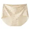 Pantalón de Hilo de Seda Helada Estampado Piel de Leche de Cintura Media Sin Costuras Estampado Tanga Completo para Mujer 2207