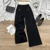 Jeans Negros de Pierna Ancha para Mujer, Nuevo Estilo Otoño e Invierno 2025, de Cintura Alta, Adelgazantes, Corte Holgado, para Petite, Pantalones Ligeramente Acampanados