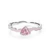 Anillo Geométrico Colorido de Zirconia con Esmalte Rosa Dulce de Plata de Ley 925 Femenino Anillo de Pegamento de Zirconia