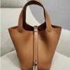 2025 Nueva Bolsa Cesta de Verduras Primera Capa Patrón de Lichi Piel de Vaca Tendencia de Moda Gran Capacidad Estilo Casual Bolso Cubo Portátil