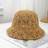 Sombrero de pescador de color sólido hueco de punto hecho a mano coreano, sombrero de lavabo de otoño e invierno, sombrero de cubo pequeño con cabeza grande y moda