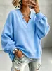 2026 Nueva Ropa de Invierno para Mujer Europea Americana Transfronteriza Sudadera con Capucha Holgada de Manga de Farol Cuello en V Color Sólido Pulóver Top Casual Ropa Exterior