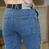 Jeans stretch transfronteiriço masculino moda outono e inverno marca solto versátil casual calça reta com forro de fleece jeans grosso