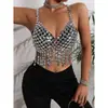AYJ Joyería acrílica sexy moderna europea y americana con pedrería colorida, colgantes de cristal, cadena de pecho con borlas, cadena de cintura hueca, cadena corporal