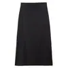 Falda Larga Negra de Corte A para Mujer, Nuevo Estilo Otoño 2027, Falda Chic de Cintura Alta con Abertura Trasera para Figuras Petite