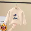 Blusa infantil quente e casual de fleece, roupa íntima para meninos, gola alta, escovada, para o outono, para crianças de meia-idade e mais velhas, camada base versátil