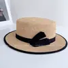 Sombrero Plano con Adorno Estilo Chanel para Mujer, Sombrero de Paja con Protección Solar para Verano, Sombrero de Playa de Rafia Hecho a Mano, Sombrero de Moda de Seda y Lino