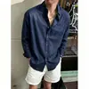 Camisa de linho azul marinho para homens, camisa de manga comprida leve e respirável de algodão e linho para o verão, estilo old money, toque relaxado, jaqueta leve