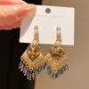 "Ruinas de Diosa" Pendientes de Tachuela con Borla de Cristal de Pedrería en Forma de Rombo Estilo Étnico Retro Pendientes de Diseño de Nicho Accesorios para Pendientes