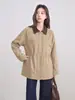 Cor*PedidoJaqueta Patchwork com Gola Franca Khaki Francês Feminina Outono Casual Cintura Marcada Comprimento Médio Top