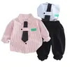 Camisas de Manga Longa 2025 para Meninos, Camisas Listradas, Tops Elegantes com Gola para Meninas, Conjuntos de Duas Peças, Atacado de Fábricas de Origem