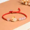 Pulsera de conejo de jade Hetian natural cuerda de mano tejida de ágata blanca diseño de nicho estilo chino cuerda roja para año de nacimiento