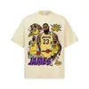 James James Estrella de Baloncesto Estampado Camiseta de Manga Corta Pesada Americana para Hombre Cuello Pequeño Lavada Tendencia Antigua Marca