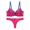 Traje de sujetador sexy de copa delgada europea y americana con encaje a juego de colores, traje de ropa interior moldeado y recogido, deseo de Amazon