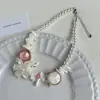Dulce Elegante, Botón de Flor de Concha Asimétrico Collar de Perlas, Cadena de Clavícula Elegante de Moda para Mujer, Collar de Tendencia