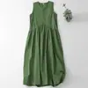 Conjunto Verde Estilo Coreano Vestido Sencillo y Elegante sin Mangas para Mujer Verano 2026 Nuevo Estilo Holgado Perezoso Falda de Corte A