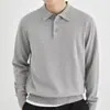 Camisa Polo de Manga Larga de Color Puro Tendencia 2023 Marca Estilo Hong Kong para Hombre, Suéter de Medio Botón Holgado Retro Americano de Moda y Versátil