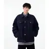 Jaqueta Jeans Masculina Primavera e Outono Costura Estilosa Retrô Tendência Solta Casual Gola Reversível Jaqueta
