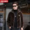 Nuevo abrigo de invierno para hombre de piel de visón, chaqueta de cuero Haining, chaqueta casual de terciopelo de visón dorado de imitación, engrosada