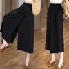 Faldas informales de verano para mujer, pantalones anchos de tres puntos, ajustados, de cintura alta, con abertura y estilo holgado, 2024